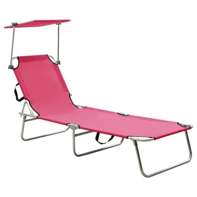 The Living Store Zložljiv ležalnik s streho jeklo magenta roza - Ležalnik