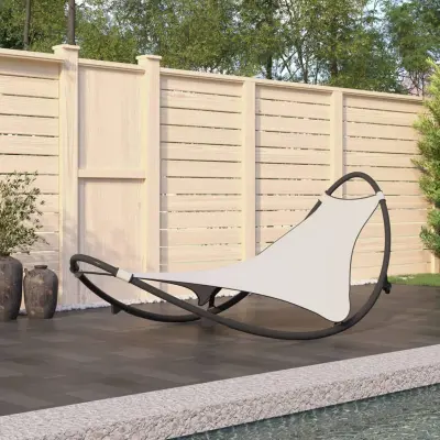 The Living Store Gugalni ležalnik s kolesi jeklo in tekstil krem - Gugalni Ležalnik