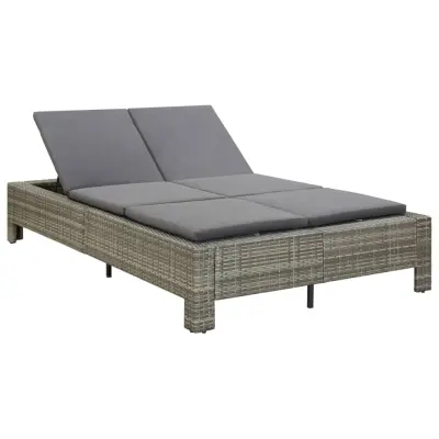 The Living Store Ležalnik z blazino za 2 osebi siv poli ratan - Ležalnik