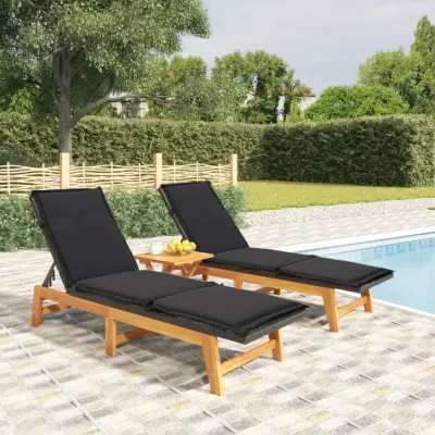 The Living Store Ležalnik z blazino 2 kosa poli ratan in trden akacijev les - Ležalnik