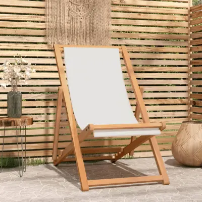 The Living Store Ležalnik iz tikovine 56x105x96 cm krem barve - Ležalnik