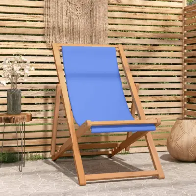 The Living Store Ležalnik iz tikovine 56x105x96 cm modre barve - Stol Za Na Plažo