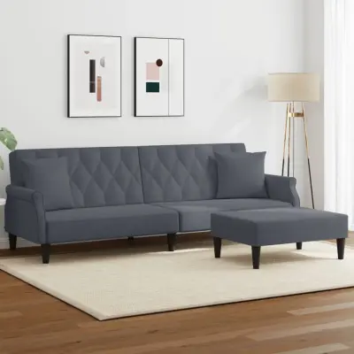 The Living Store Kavč dvosed z blazinami in stolčkom za noge temno siv žamet - Kavč Z Ležiščem