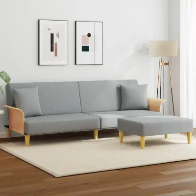 The Living Store Kavč dvosed z blazinami in stolčkom za noge svetlo siv žamet - Kavč Z Ležiščem