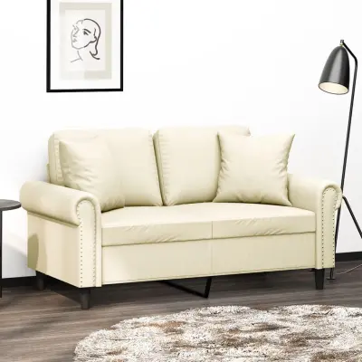 The Living Store Kavč dvosed z okrasnimi blazinami krem 120 cm umetno usnje - Kavč Dvosed