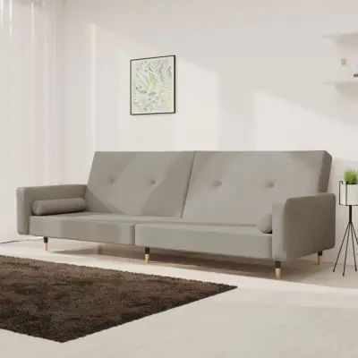 The Living Store Kavč dvosed z ležiščem in dvema blazinama svetlo siv žamet - Raztegljiv Kavč