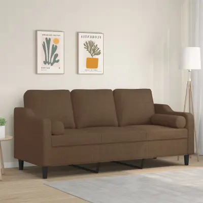 The Living Store Kavč dvosed z blazinami rjav 180 cm blago - Trosed