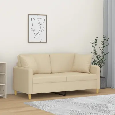 The Living Store Kavč dvosed z blazinami krem 140 cm blago - Kavč Dvosed