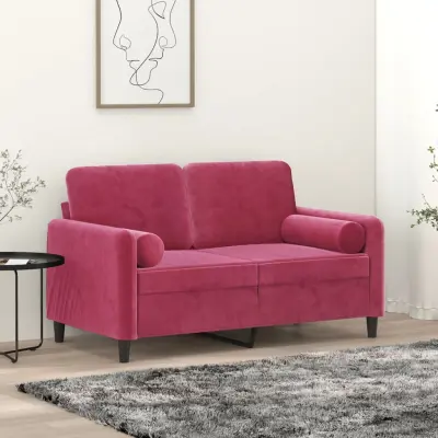 The Living Store Kavč dvosed z blazinami vinsko rdeč 120 cm žamet - Dvosed