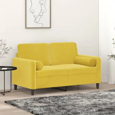 The Living Store Kavč dvosed z okrasnimi blazinami rumen 120 cm žamet - Dvosed