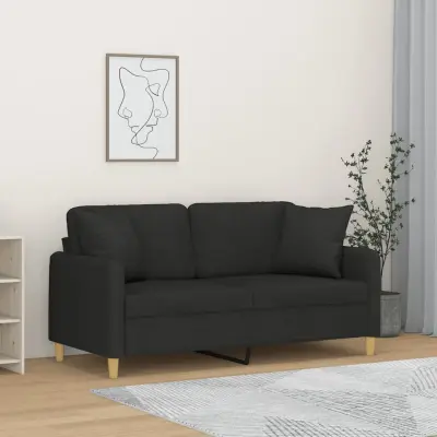 The Living Store Kavč dvosed z blazinami črn 140 cm blago - Kavč Dvosed