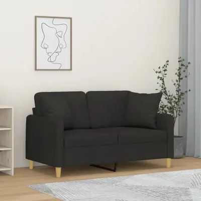 The Living Store Kavč dvosed z blazinami črn 120 cm blago - Kavč Dvosed