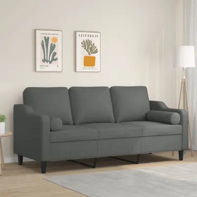 The Living Store Kavč trosed z blazinami temno siv 180 cm blago - Trosed
