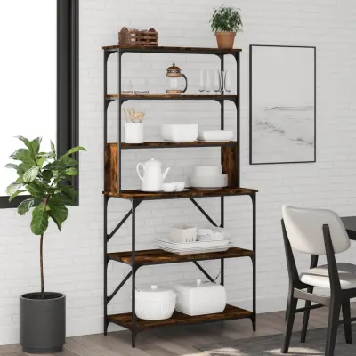 The Living Store Stojalo za peko 6-nadstropno dim. hrast 90x40x180 cm inž. les - Stojalo Za Peko