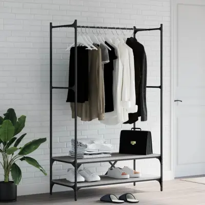 The Living Store Stojalo za oblačila s policami siva sonoma inženirski les - Stojalo Za Oblačila