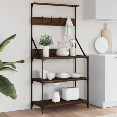 The Living Store Regal za peko s kavlji 4-nadstropni rjavi hrast inženirski les - Stojalo Za Peko