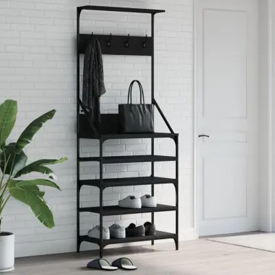 The Living Store Regal za oblačila s prostorom za čevlje črn 70x34x184 cm - Regal Za Oblačila