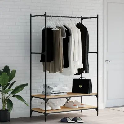 The Living Store Stojalo za oblačila s policami sonoma hrast inženirski les - Stojalo Za Oblačila