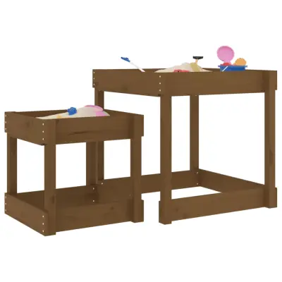 The Living Store Miza za pesek 2 kosa medeno rjava trdna borovina - Miza Za Pesek