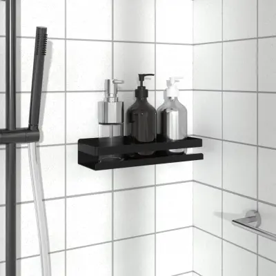 The Living Store Polica za prho mat črna 30x10x6 cm brušeno nerjaveče jeklo 340 - Polica Za Prho