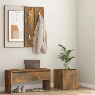 The Living Store Komplet pohištva za predsobo dimljeni hrast inženirski les - Komplet Pohištva Za Predsobo