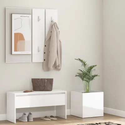 The Living Store Komplet pohištva za predsobo visok sijaj bel inženirski les - Komplet Pohištva Za Hodnik
