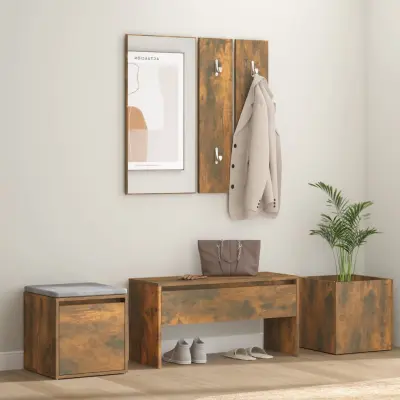 The Living Store Komplet pohištva za predsobo dimljeni hrast inženirski les - Komplet Pohištva Za Predsobo