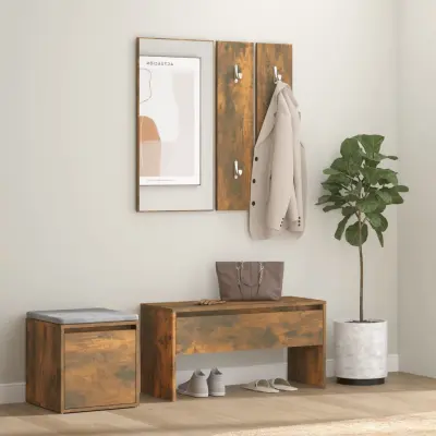 The Living Store Komplet pohištva za predsobo dimljeni hrast inženirski les - Komplet Pohištva Za Predsobo