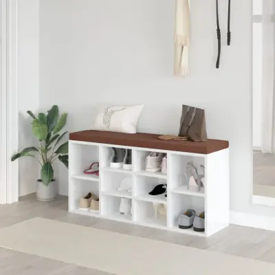 The Living Store Regal za čevlje visok sijaj bel 103x30x48 cm inženirski les - Klop Za Čevlje
