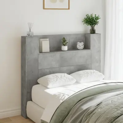 The Living Store Omarica za vzglavje postelje LED beton. siva 120x16,5x103,5 cm - Omarica Za Vzglavje Postelje