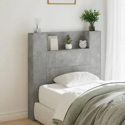 The Living Store Omarica za vzglavje postelje LED beton. siva 100x16,5x103,5 cm - Omarica Za Vzglavje Postelje