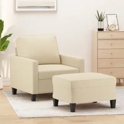 The Living Store Fotelj s stolčkom za noge krem 60 cm blago - Kavč S Stolčkom Za Noge