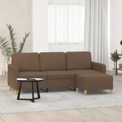 The Living Store Trosed s stolčkom za noge rjav 180 cm blago - Trosed S Stolčkom Za Noge