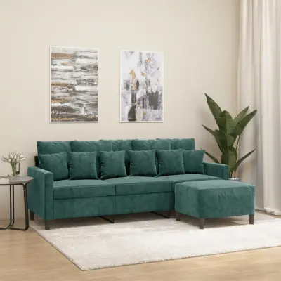 The Living Store Trosed s stolčkom za noge temno zelen 180 cm žamet - Trosed S Stolčkom Za Noge