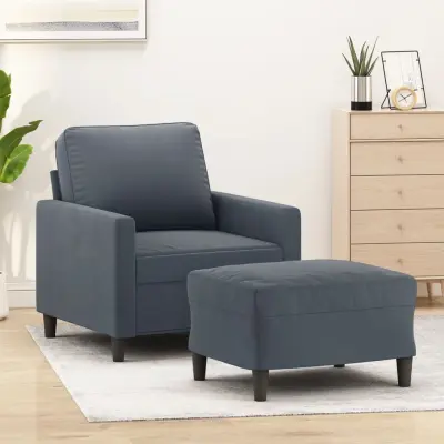 The Living Store Fotelj s stolčkom za noge temno siv 60 cm žamet - Kavč S Stolčkom Za Noge