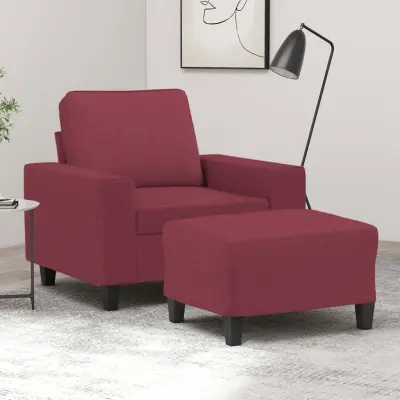 The Living Store Fotelj s stolčkom za noge vinsko rdeč 60 cm blago - Kavč S Stolčkom Za Noge