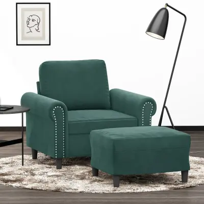 The Living Store Fotelj s stolčkom za noge temno zelen 60 cm žamet - Kavč S Stolčkom Za Noge