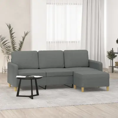 The Living Store Kavč trosed s stolčkom za noge temno siv 180 cm blago - Trosed S Stolčkom Za Noge