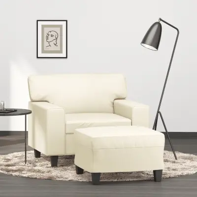 The Living Store Fotelj s stolčkom za noge krem 60 cm umetno usnje - Kavč S Stolčkom Za Noge