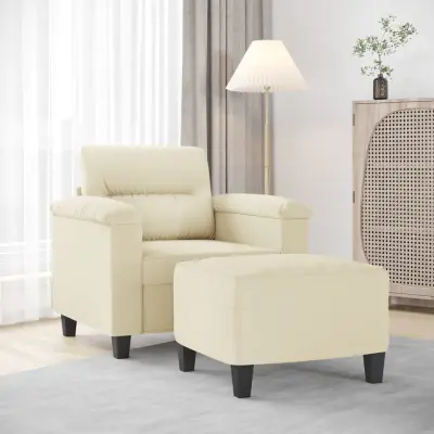 The Living Store Fotelj s stolčkom za noge krem 60 cm umetno usnje - Kavč S Stolčkom Za Noge
