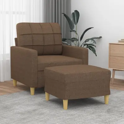 The Living Store Fotelj s stolčkom za noge rjav 60 cm blago - Kavč S Stolčkom Za Noge