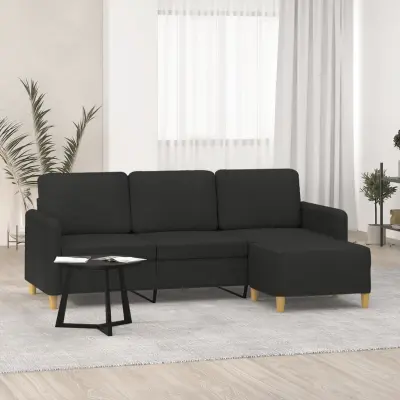The Living Store Trosed s stolčkom za noge črn 180 cm blago - Trosed S Stolčkom Za Noge