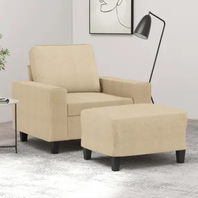 The Living Store Fotelj s stolčkom za noge krem 60 cm blago - Kavč S Stolčkom Za Noge
