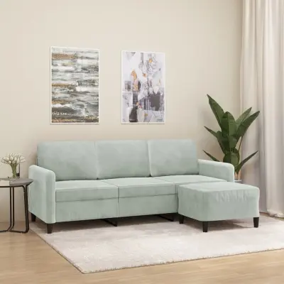 The Living Store Trosed s stolčkom za noge svetlo siv 180 cm žamet - Trosed S Stolčkom Za Noge