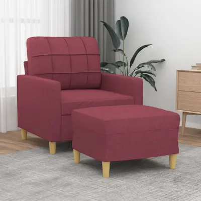 The Living Store Fotelj s stolčkom za noge vinsko rdeč 60 cm blago - Kavč S Stolčkom Za Noge