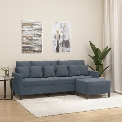 The Living Store Trosed s stolčkom za noge temno siv 180 cm žamet - Trosed S Stolčkom Za Noge