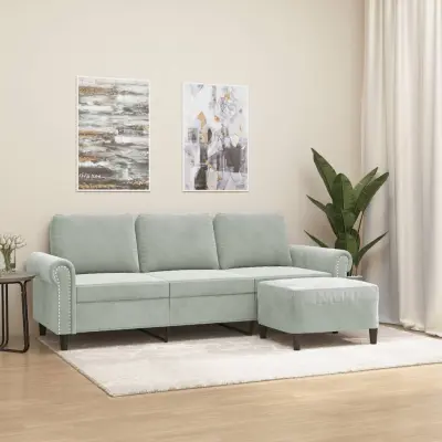 The Living Store Trosed s stolčkom za noge svetlo siv 180 cm žamet - Trosed S Stolčkom Za Noge