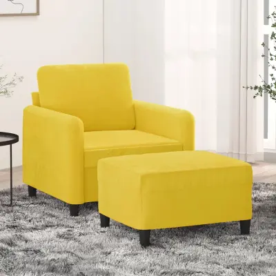 The Living Store Fotelj s stolčkom za noge rumen 60 cm žamet - Kavč S Stolčkom Za Noge