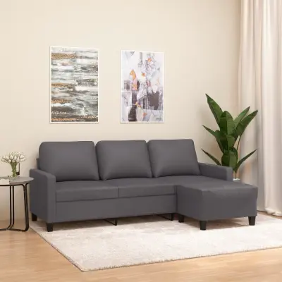 The Living Store Kavč trosed s stolčkom za noge siv 180 cm umetno usnje - Trosed S Stolčkom Za Noge