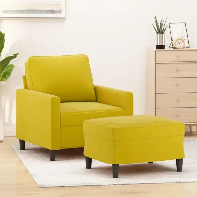 The Living Store Fotelj s stolčkom za noge rumen 60 cm žamet - Kavč S Stolčkom Za Noge